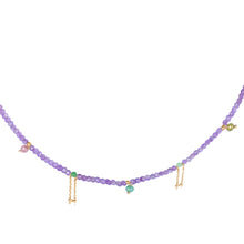 Cargar imagen en el visor de la galería, collar de bolas pequeñas de amatista con turmalinas colgando cadena bañada en oro por Bechi Ulivi Jewels