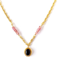 Cargar imagen en el visor de la galería, Collar Kalé onyx negro + piedra turmalina