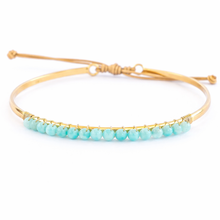 Cargar imagen en el visor de la galería, pulsera fina bañada en oro con amazonita

