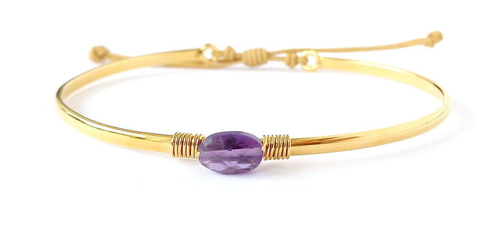 Pulsera fina bañada en oro con amatista